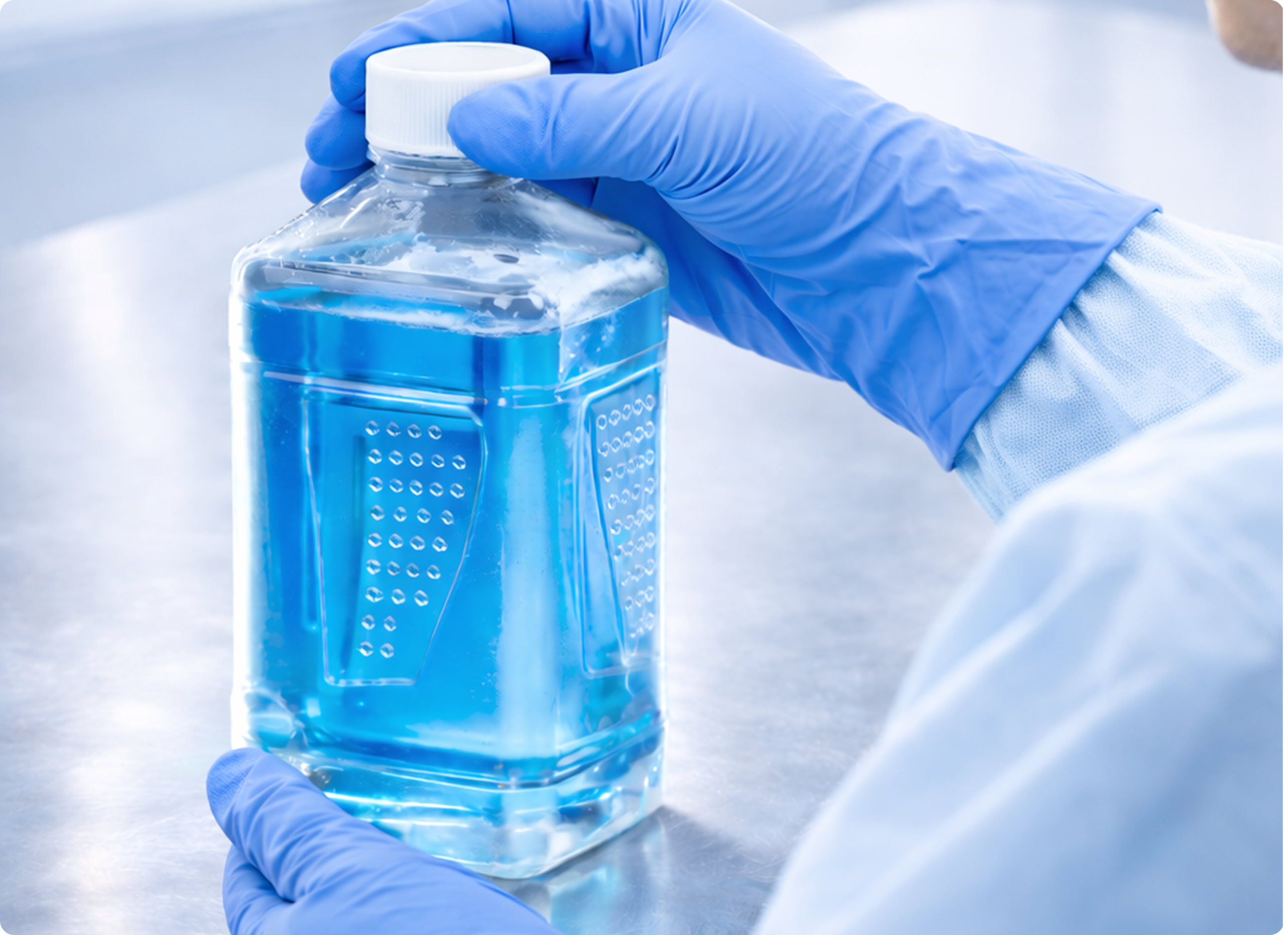 Scientist handling PETG PharmaTainer bottle